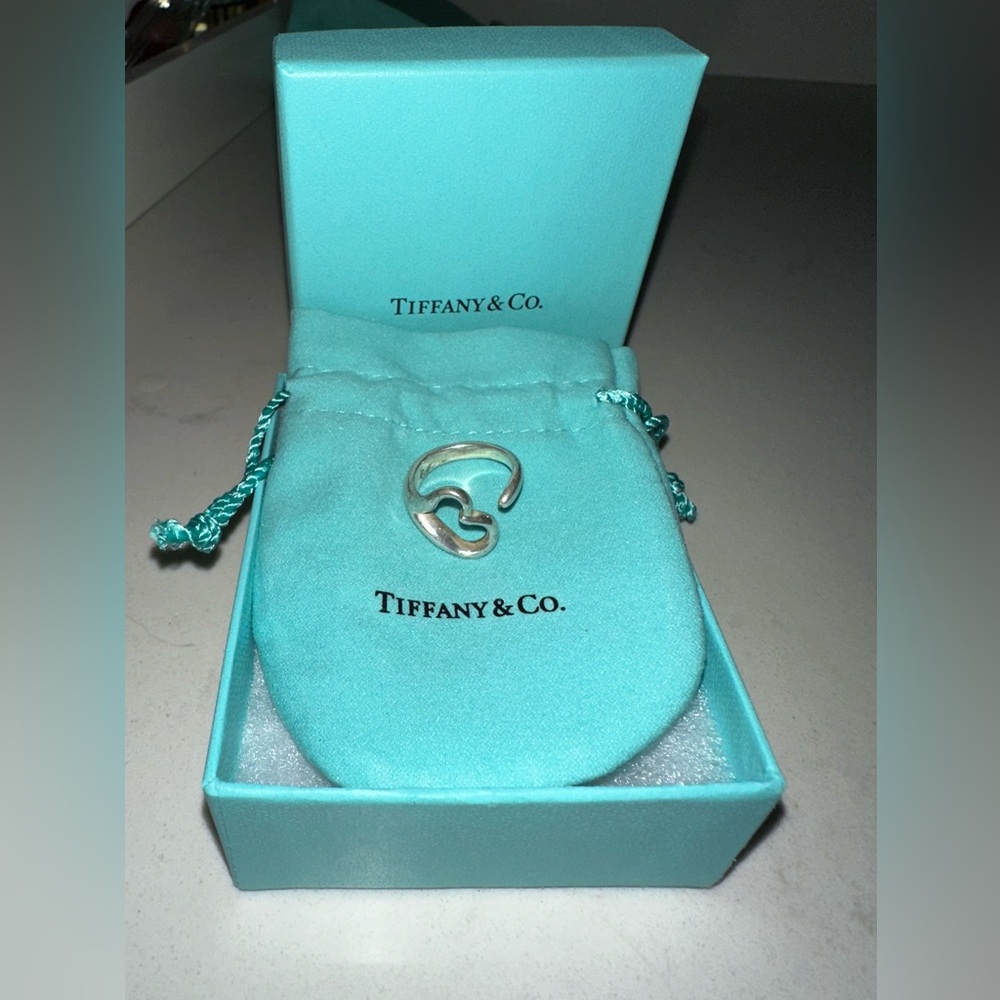 Tiffany & Co. Elsa Peretti Open Heart 925 Silver Ring Sz 6.5 w Pouch